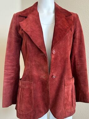 PBD International Vintage Suede Jacket Button Front Small Rusty Red